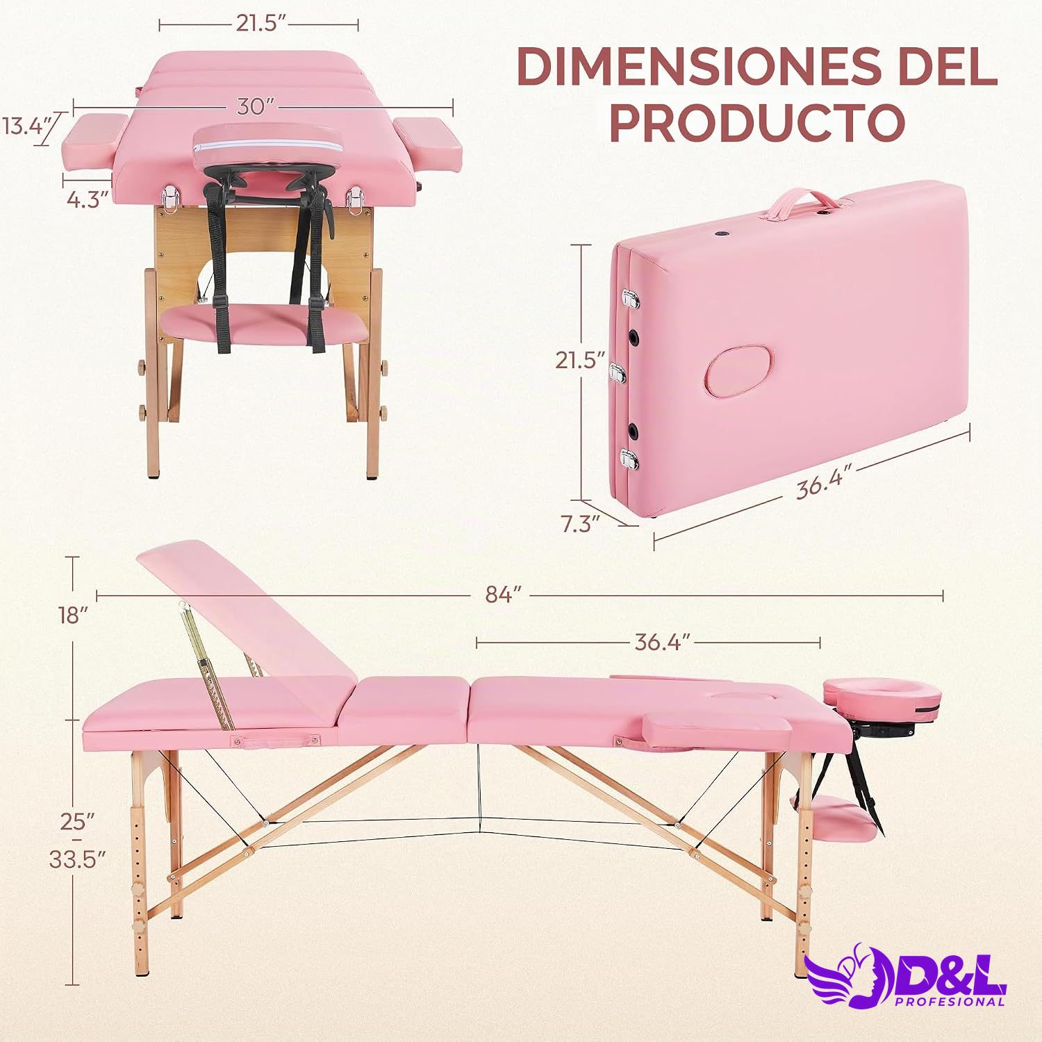 Camilla de Masaje Portátil Plegable con Patas de Madera 2