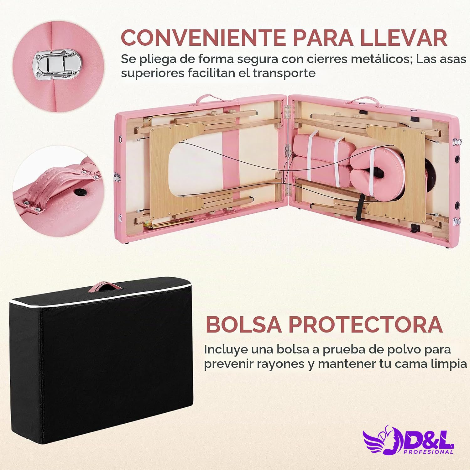 Camilla de Masaje Portátil Plegable con Patas de Madera 3