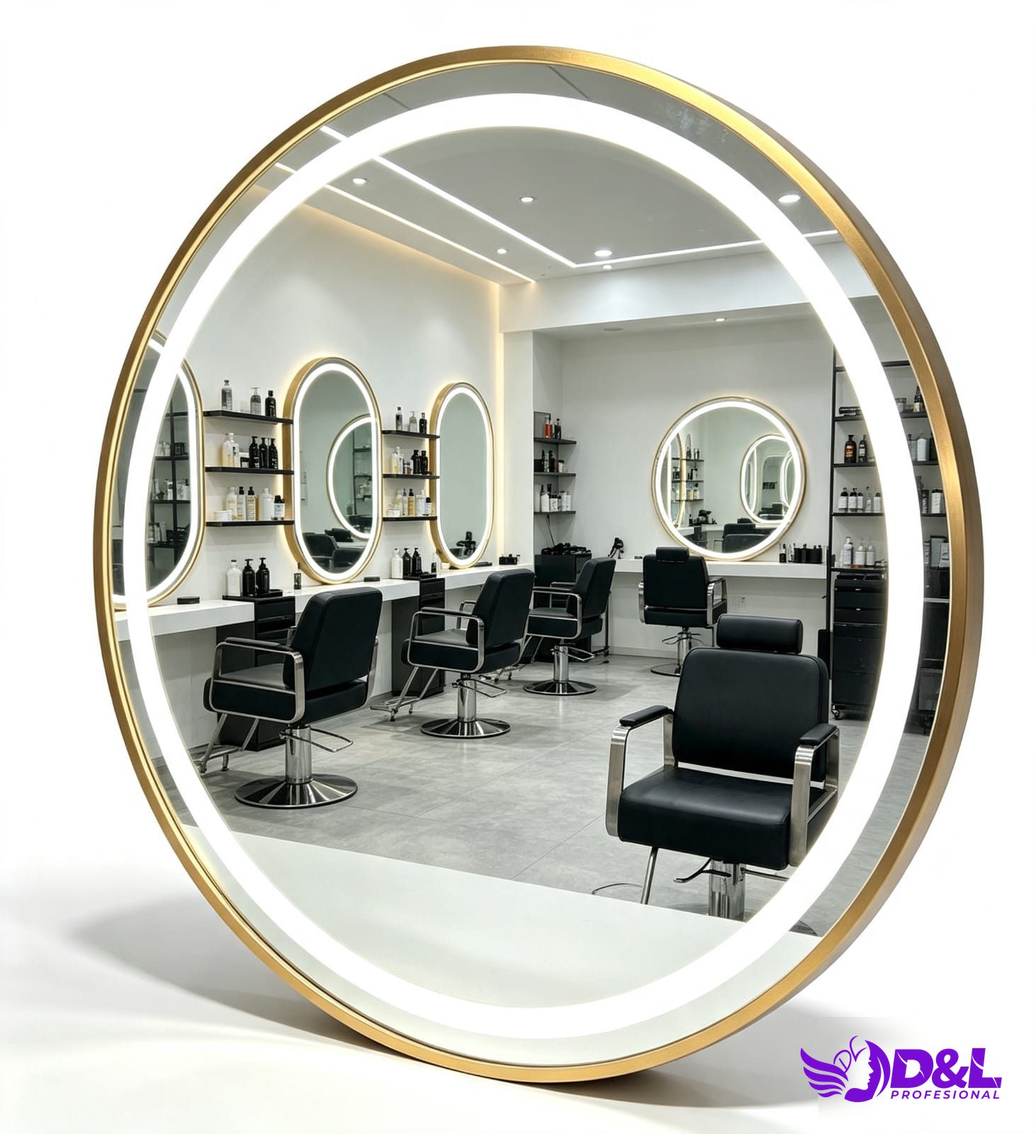 Espejo Circular con Luz LED Dorado 100x100cm