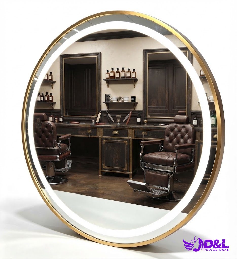 Espejo Circular con Luz LED Dorado 100x100cm 2