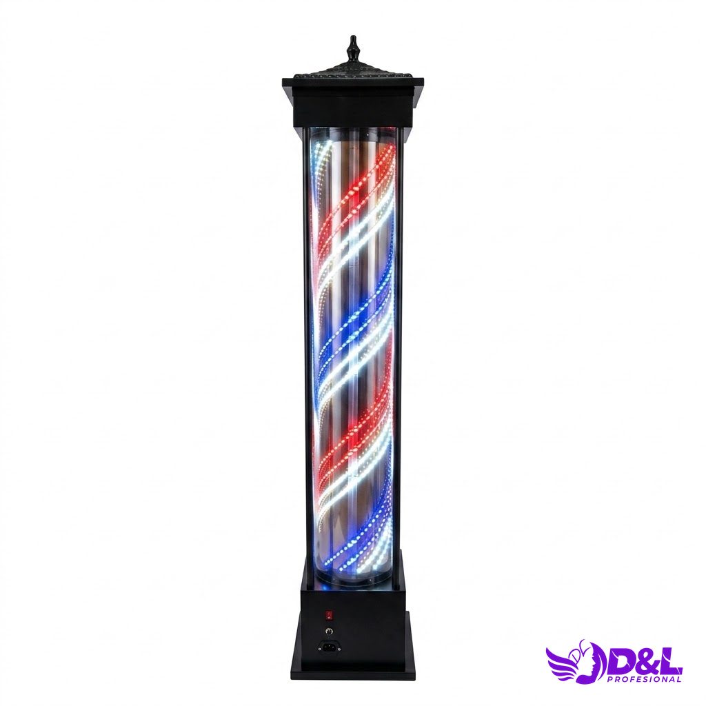 Lámpara Pole 190 cm, base negro, rosa dorado led