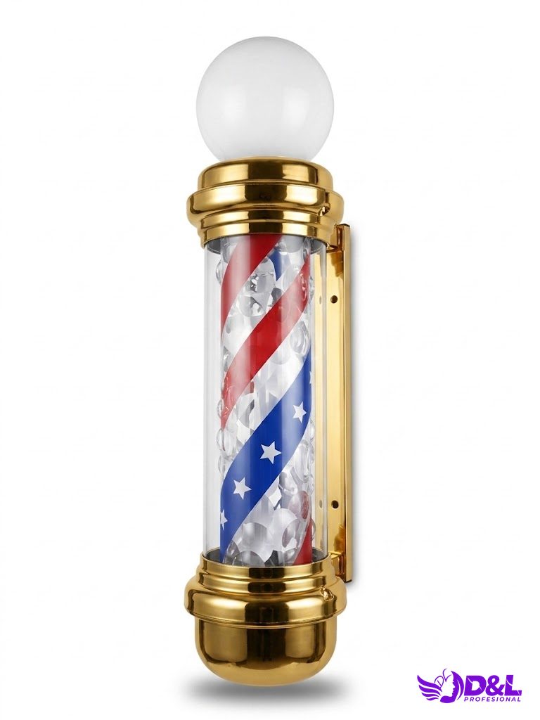 Lámpara Pole 90 cm, base dorado, bandera americana brillante, con bola