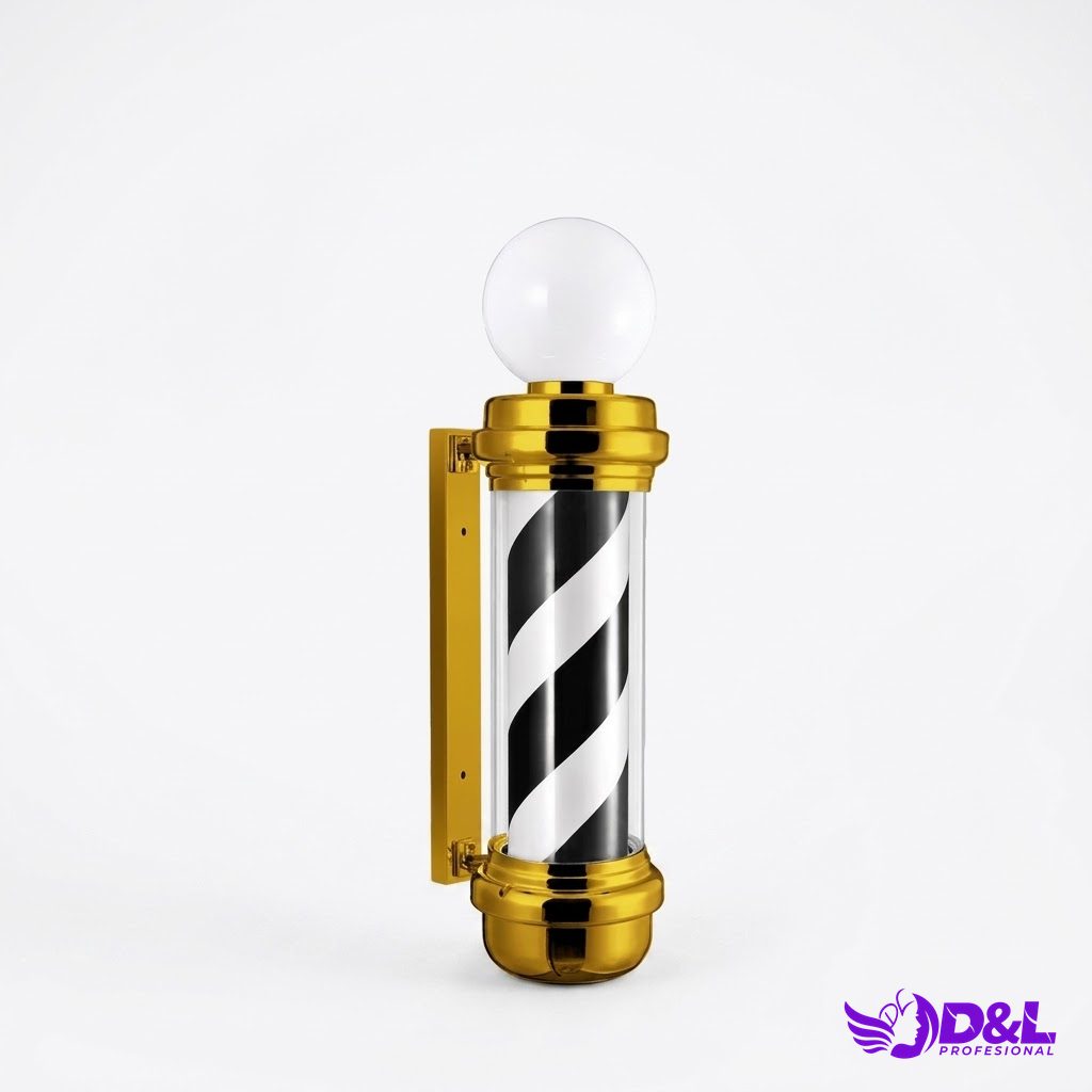 Lámpara Pole 90 cm, base dorado, negro y blanco, con bola