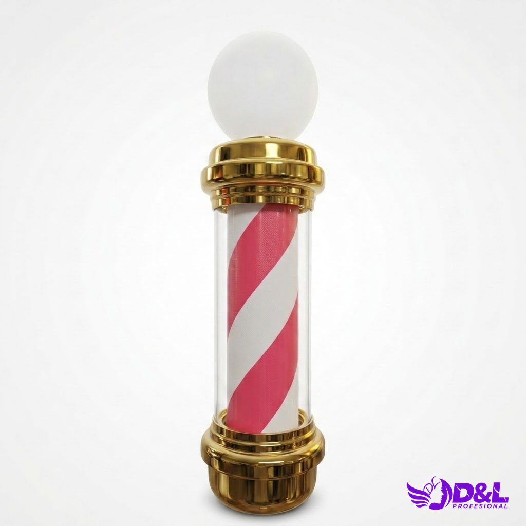 Lámpara Pole 90 cm, base dorado, rojo y blanco, con bola