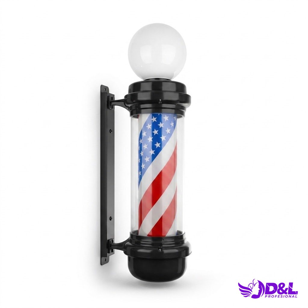 Lámpara Pole 90 cm, base negro, bandera americana con bola