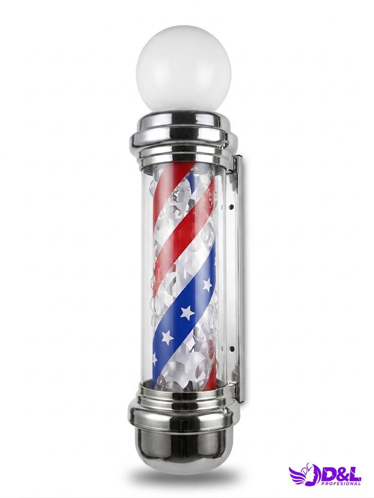 Lámpara Pole 90 cm, base plateado, bandera americana brillante, con bola