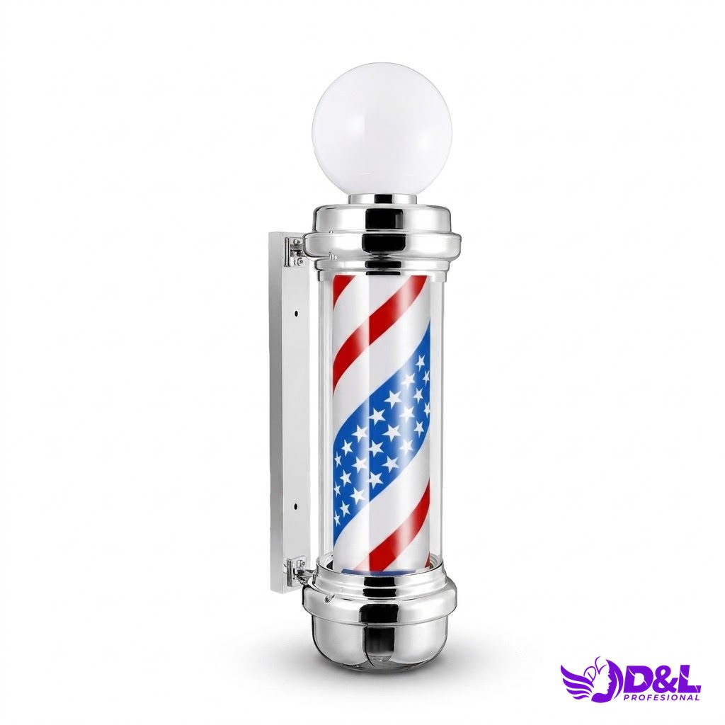 Lámpara Pole 90 cm, base plateado, bandera americana con bola