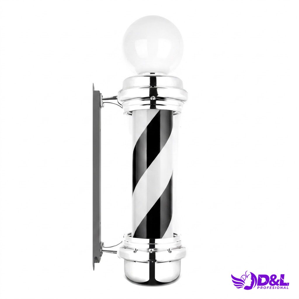 Lámpara Pole 90 cm, base plateado, negro y blanco, con bola