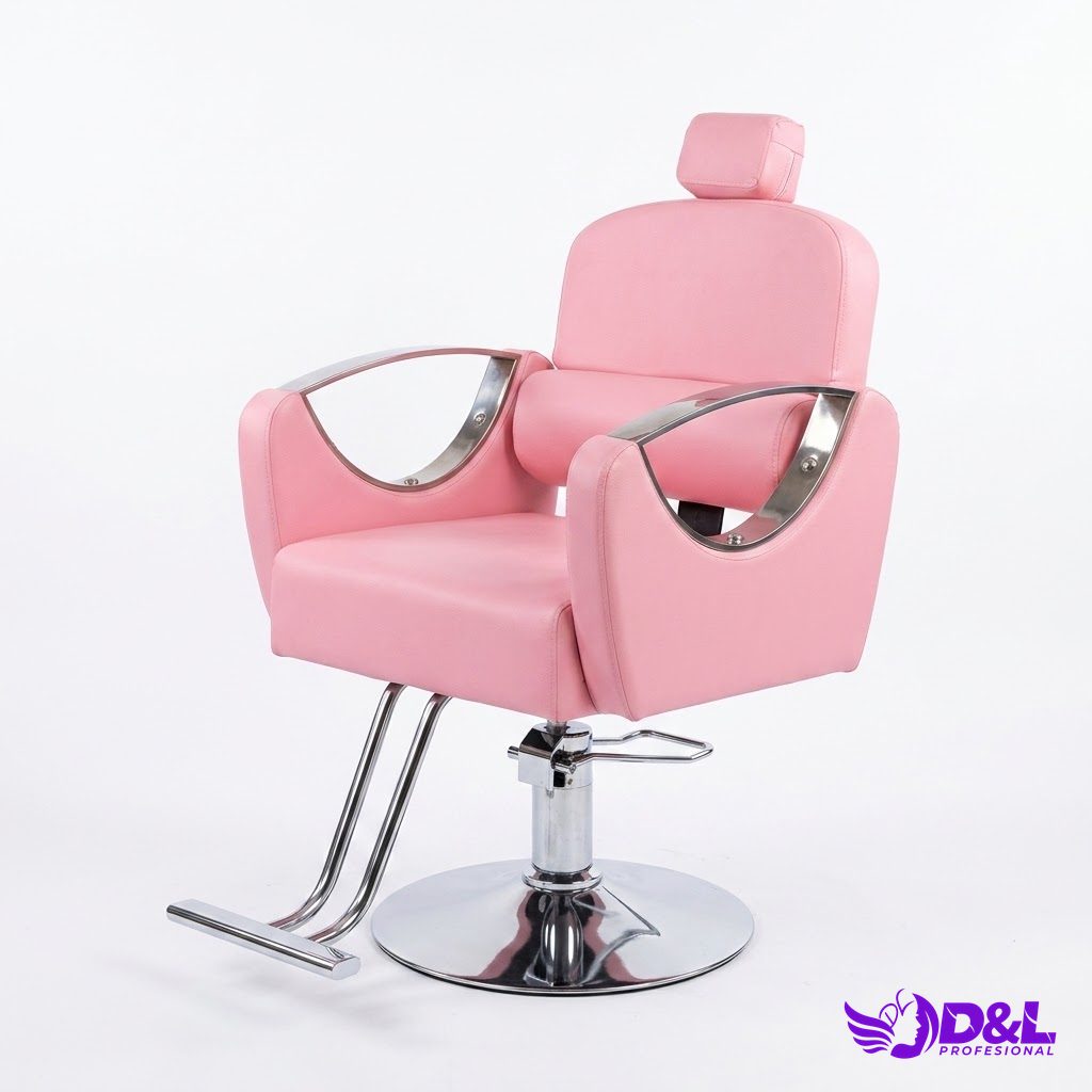 Silla de Peluquería Hidráulica Rosa Pastel con Cabecera Desmontable