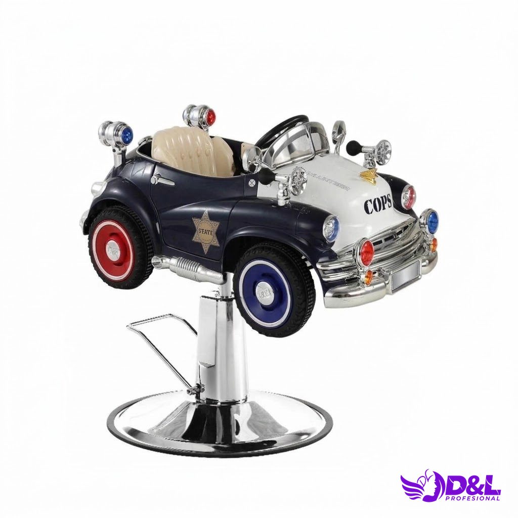 Silla de Barbería Infantil Patrulla Clásica Azul Marino y Blanco