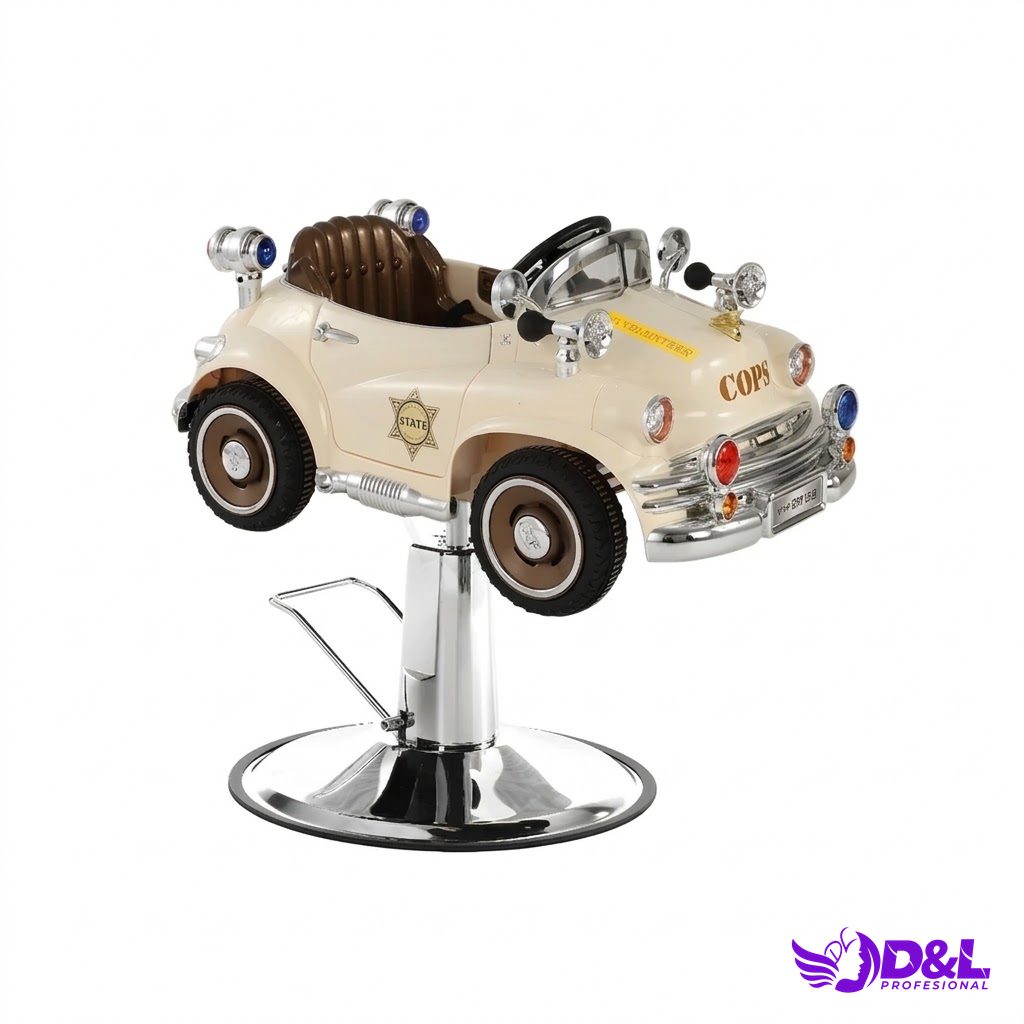 Silla de Barbería Infantil Auto de Policía Retro Beige