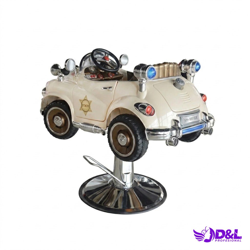 Silla de Barbería Infantil Auto de Policía Retro Beige 2