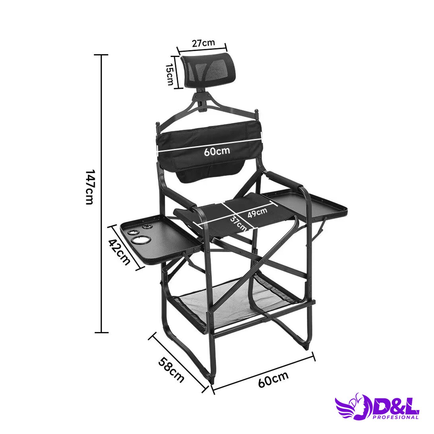 Silla de Maquillaje Portátil con Cabezal Plegable 3