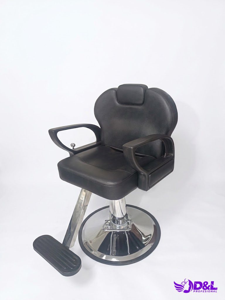 Silla de Corte y Maquillaje Negra con Posapié Metálico Rígido