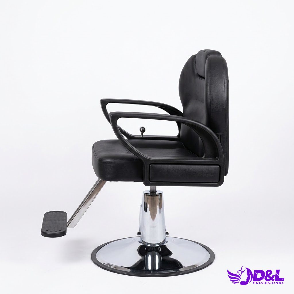 Silla de Corte y Maquillaje Negra con Posapié Metálico Rígido 2