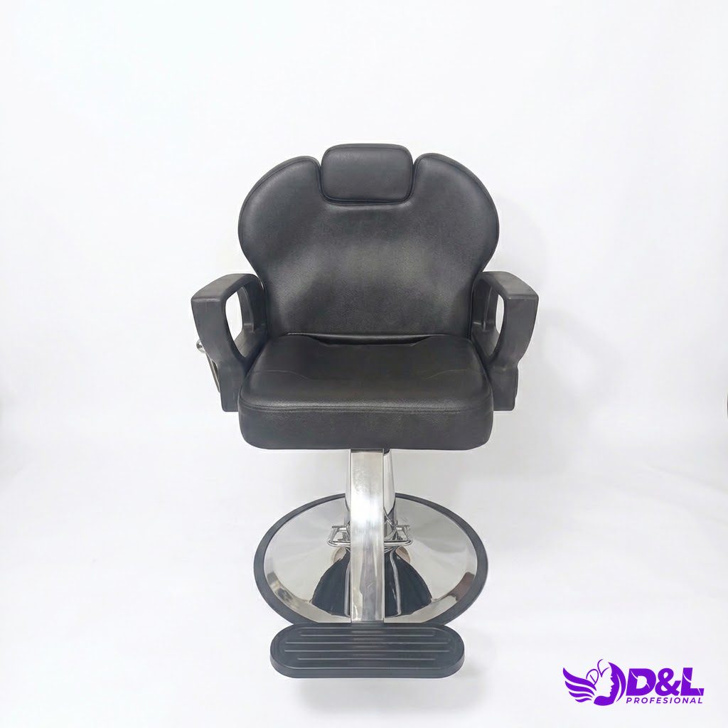 Silla de Corte y Maquillaje Negra con Posapié Metálico Rígido 3
