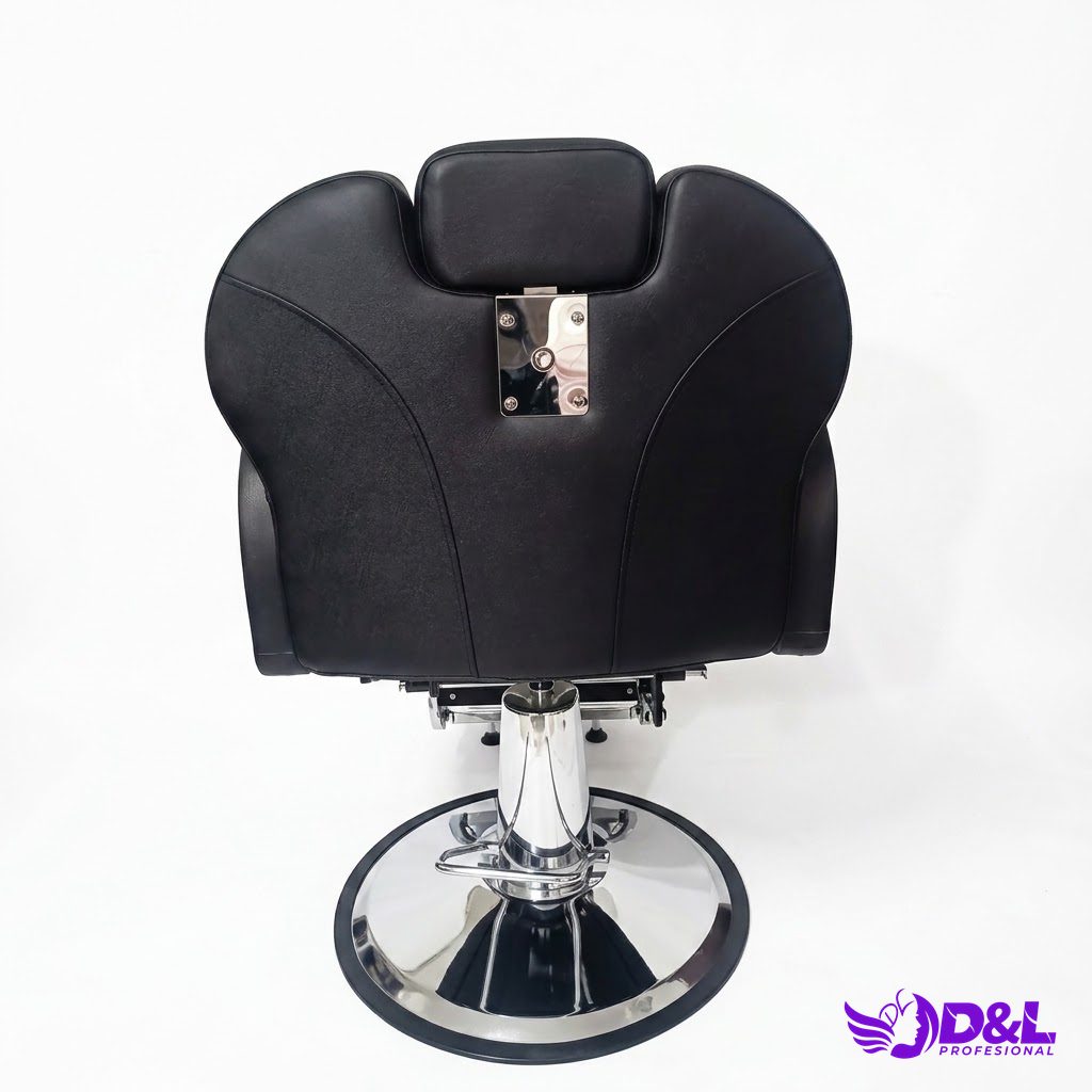 Silla de Corte y Maquillaje Negra con Posapié Metálico Rígido 4