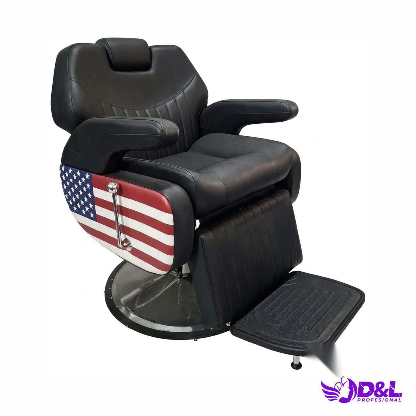 Sillón de Barbería BX-2689 Bandera Americana, Base Plateada
