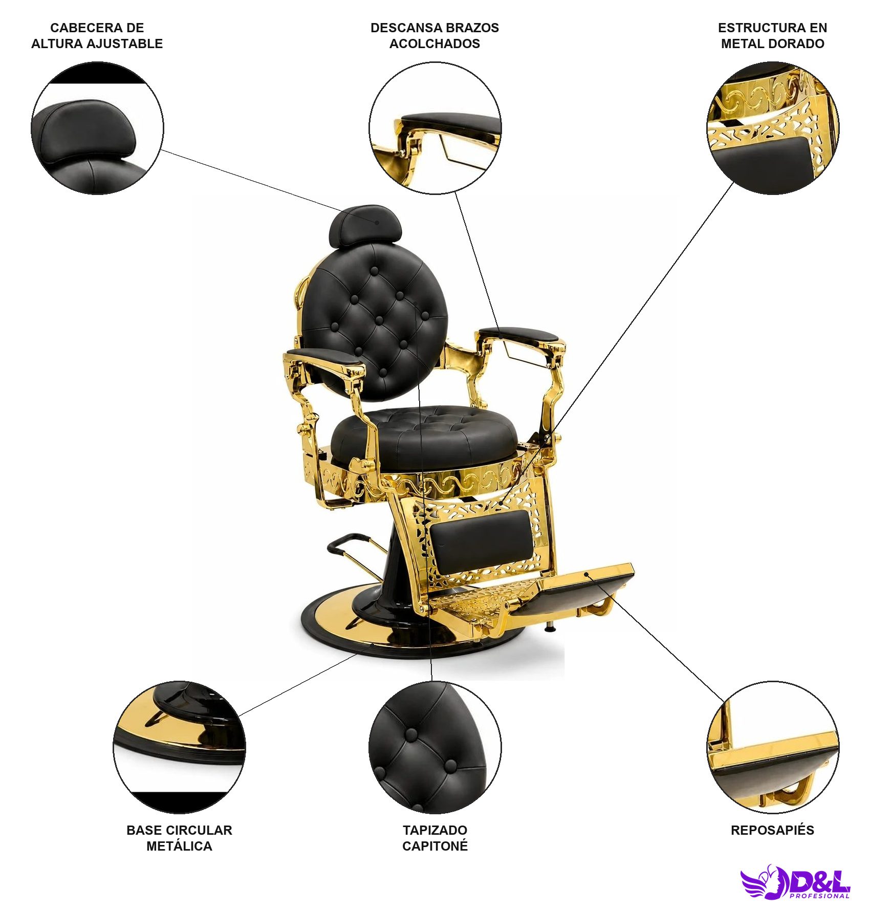 Sillón de Barbería Faraón Dorado 3