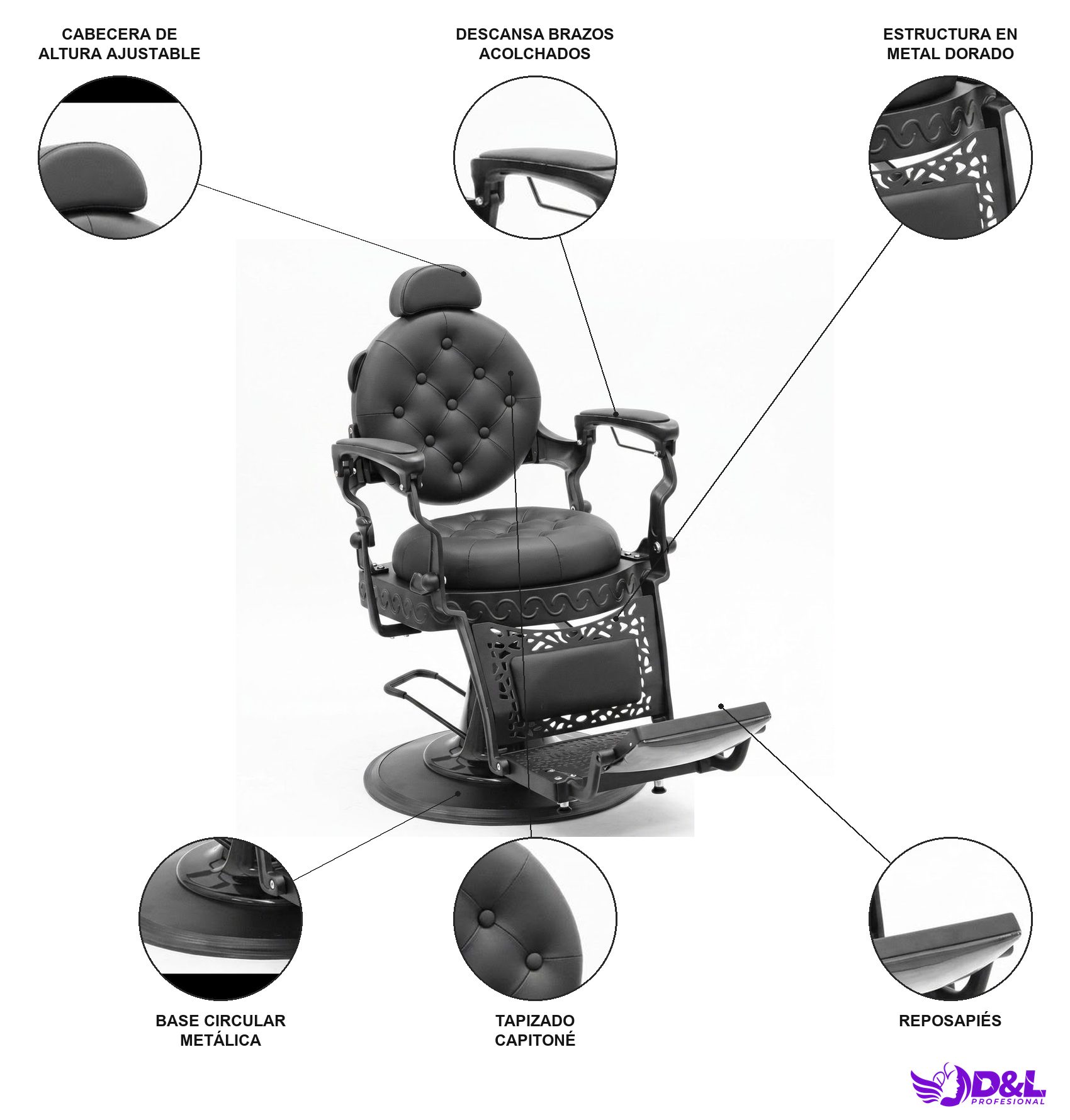 Sillón de Barbería Faraón Negro 3