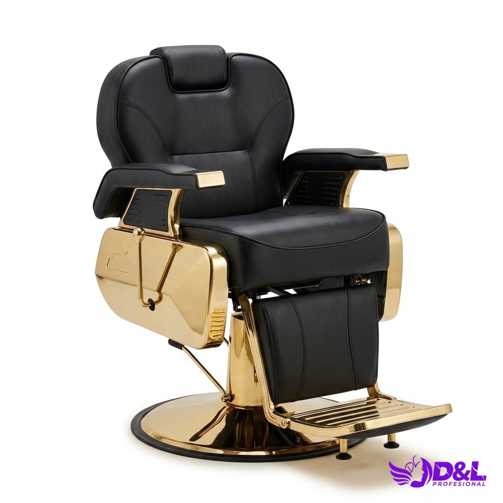 Sillón de Barbería Moderno Dorado y Negro