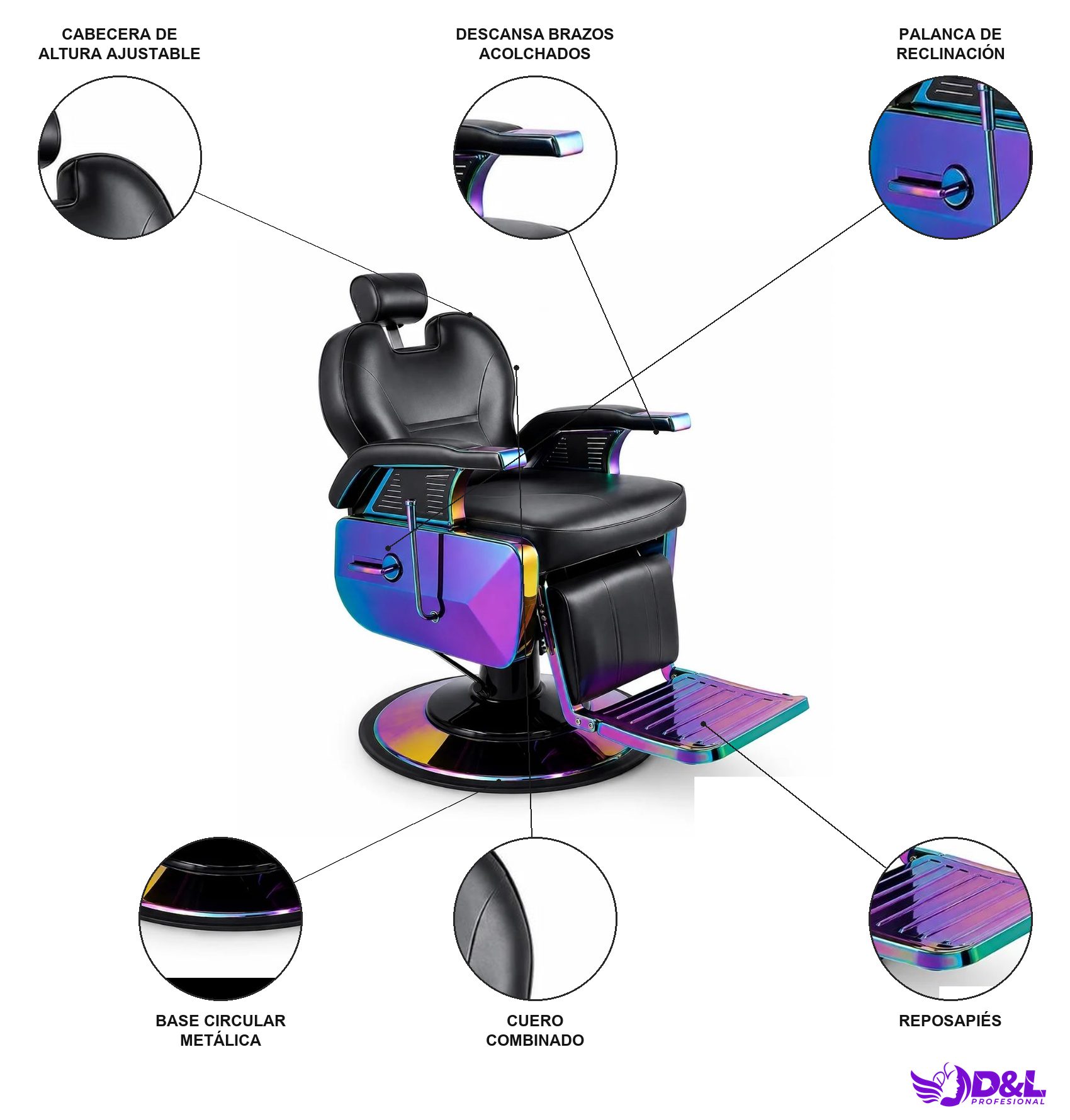Sillón de Barbería Moderno Tornasol Holográfico 3