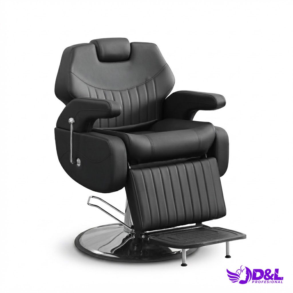 Sillón de Barbería Negro con Costuras Verticales