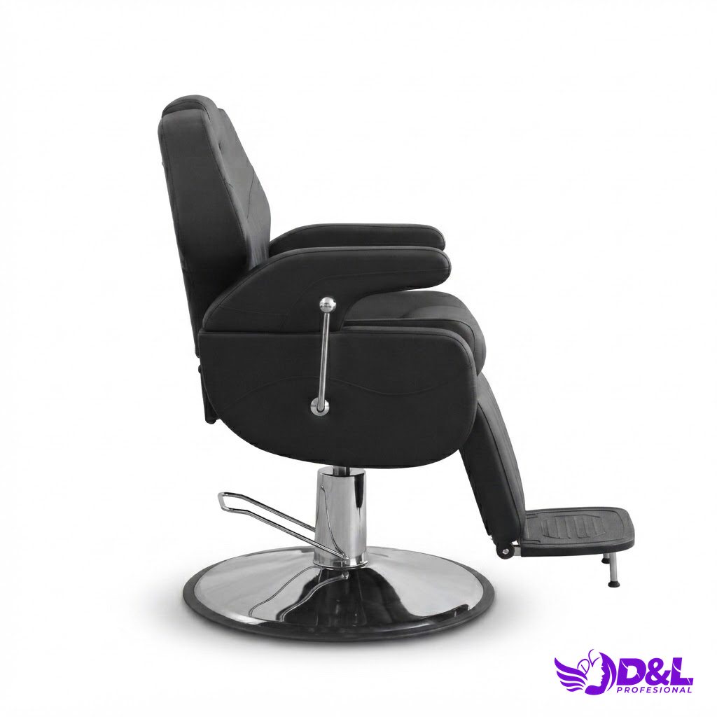 Sillón de Barbería Negro con Costuras Verticales 2