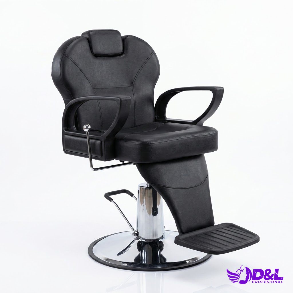 Sillón de Corte y Maquillaje Reclinable Negro con Reposapiés
