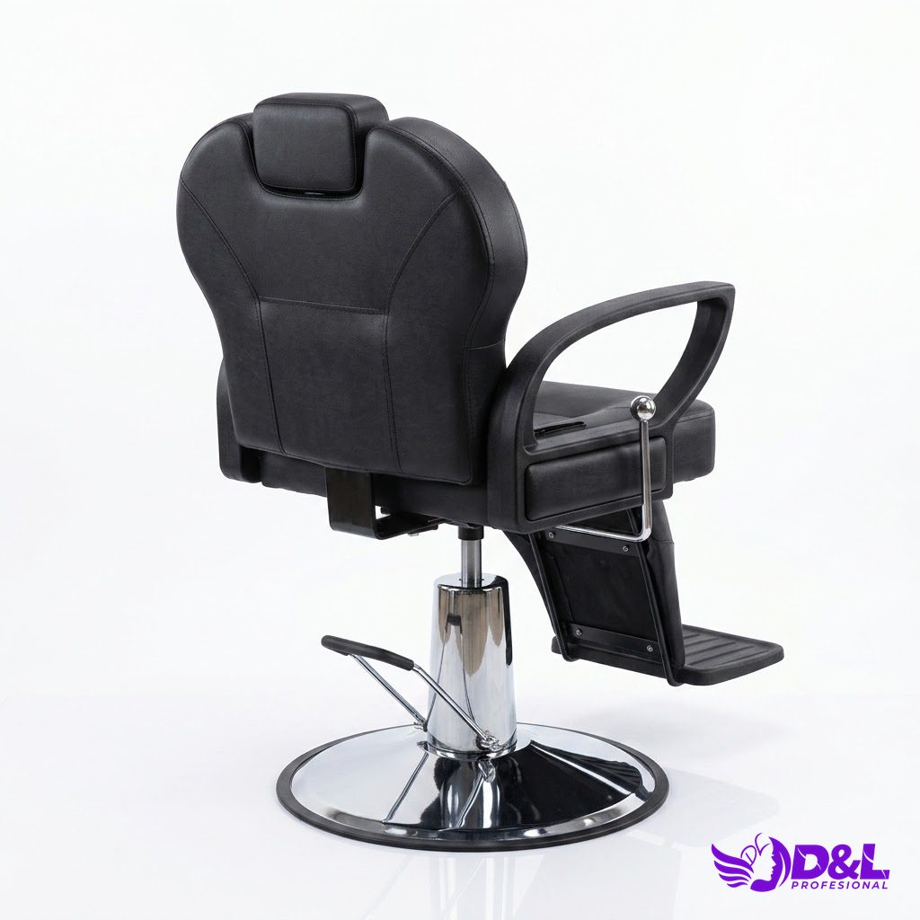 Sillón de Corte y Maquillaje Reclinable Negro con Reposapiés 2